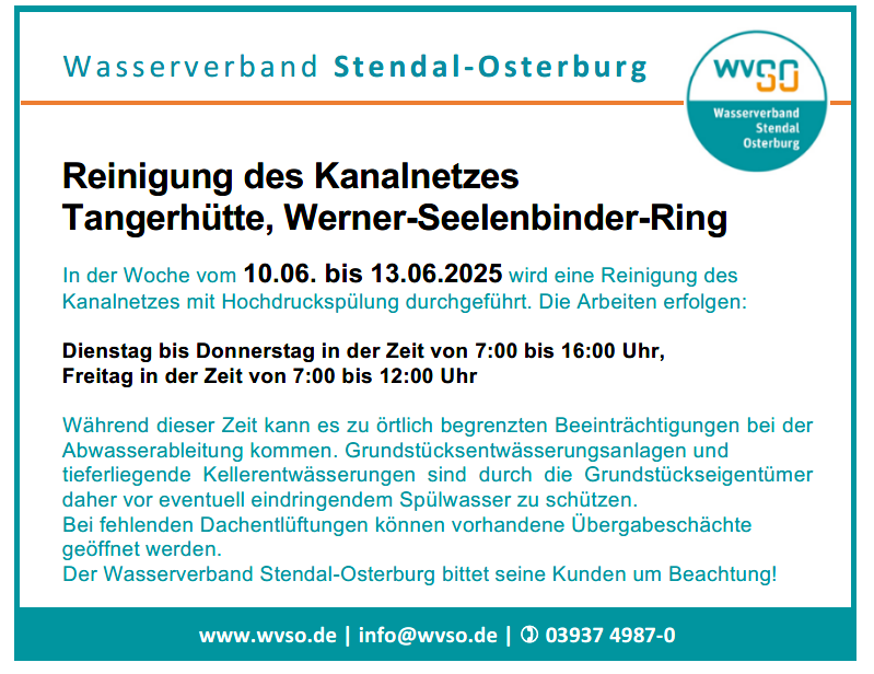 Reinigung des Kanalnetzes in Tangerhütte